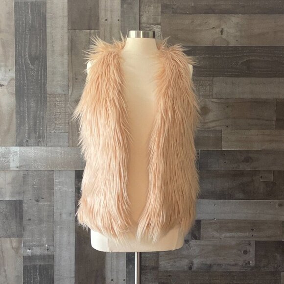 Peach faux fur vest OS funky festival boho hippie cosplay 60's Halloween costume - Picture 10 of 10